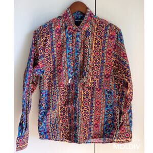 Vintage Western Wear Womens Button Up Size Small Bright Printed Boho Cowgirl